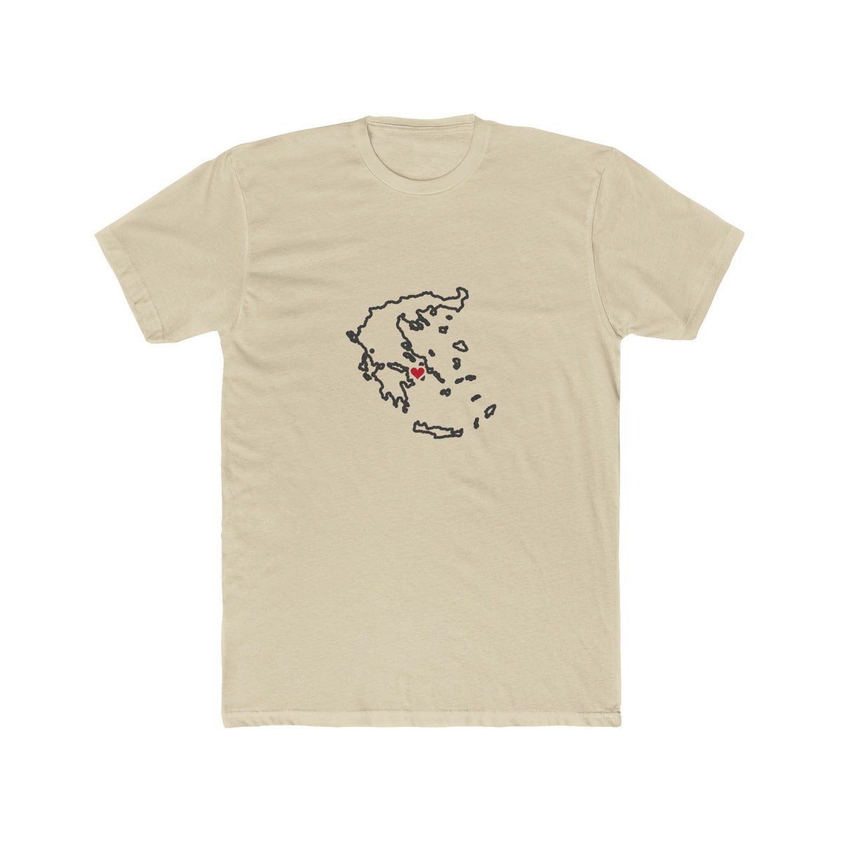 Greece Athens Mission Heart Map shirt in Cream: Greece outline with a red heart, front view