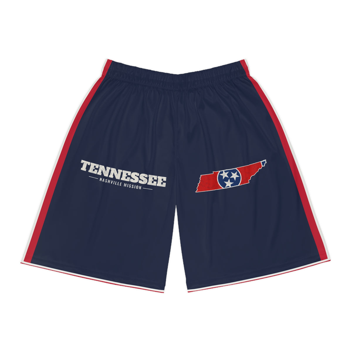 Tennessee Nashville Mission Basketball Shorts, front view