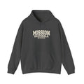 Guatemala Retalhuleu Mission Hoodie in Dark Heather, front view with the varsity mission design