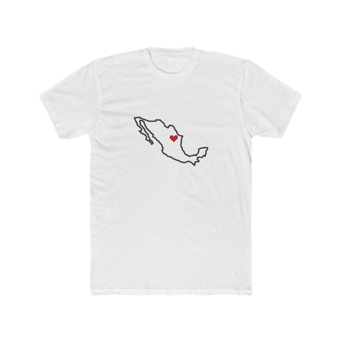 Mexico Monterrey East Mission Heart Map shirt in White: Mexico outline with a red heart, front view