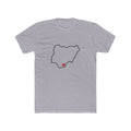 Nigeria Uyo Mission Heart Map shirt in Heather Grey: Nigeria outline with a red heart, front view