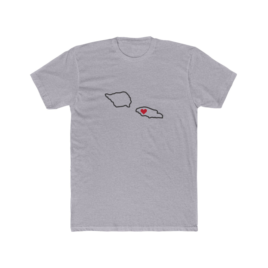 Samoa Apia West Mission Heart Map shirt in Heather Grey: Samoa outline with a red heart, front view