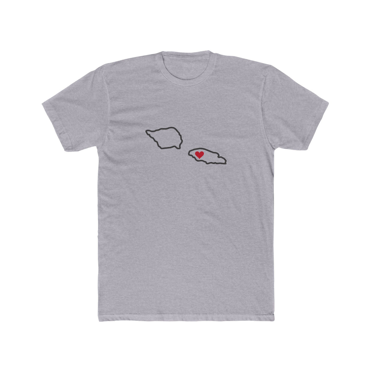 Samoa Apia West Mission Heart Map shirt in Heather Grey: Samoa outline with a red heart, front view