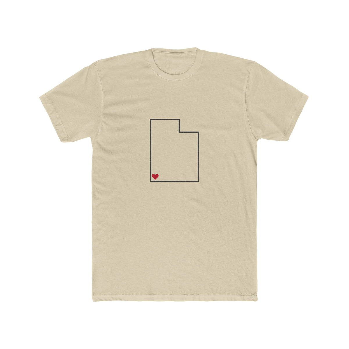 Utah St. George Mission Heart Map shirt in Cream: Utah outline with a red heart, front view