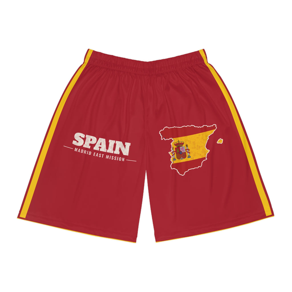 Spain Madrid East Mission Basketball Shorts, front view