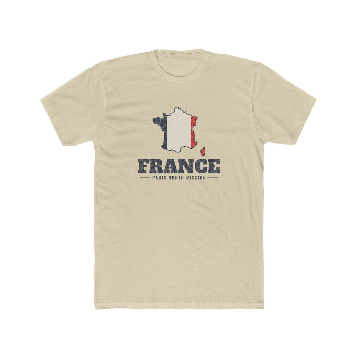 France Paris North Mission Flag Map shirt in Cream: flag of France in the outline of France with navy lettering, front view
