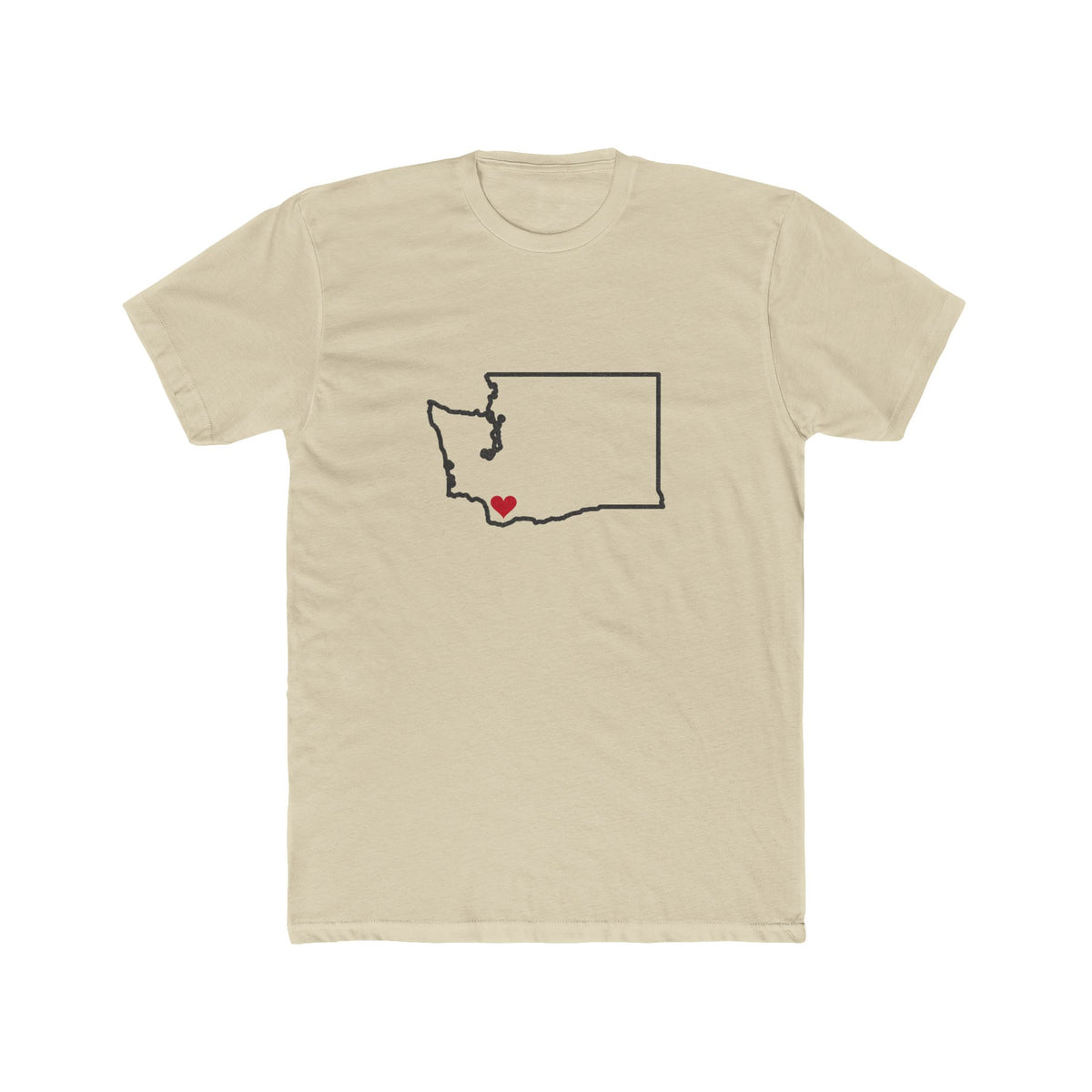 Washington Vancouver Mission Heart Map shirt in Cream: Washington outline with a red heart, front view