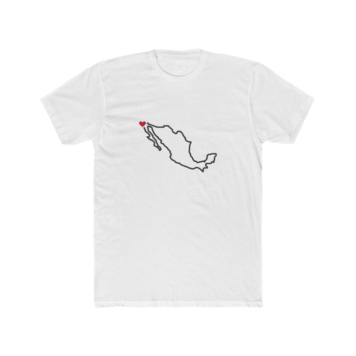 Mexico Tijuana Mission Heart Map shirt in White: Mexico outline with a red heart, front view