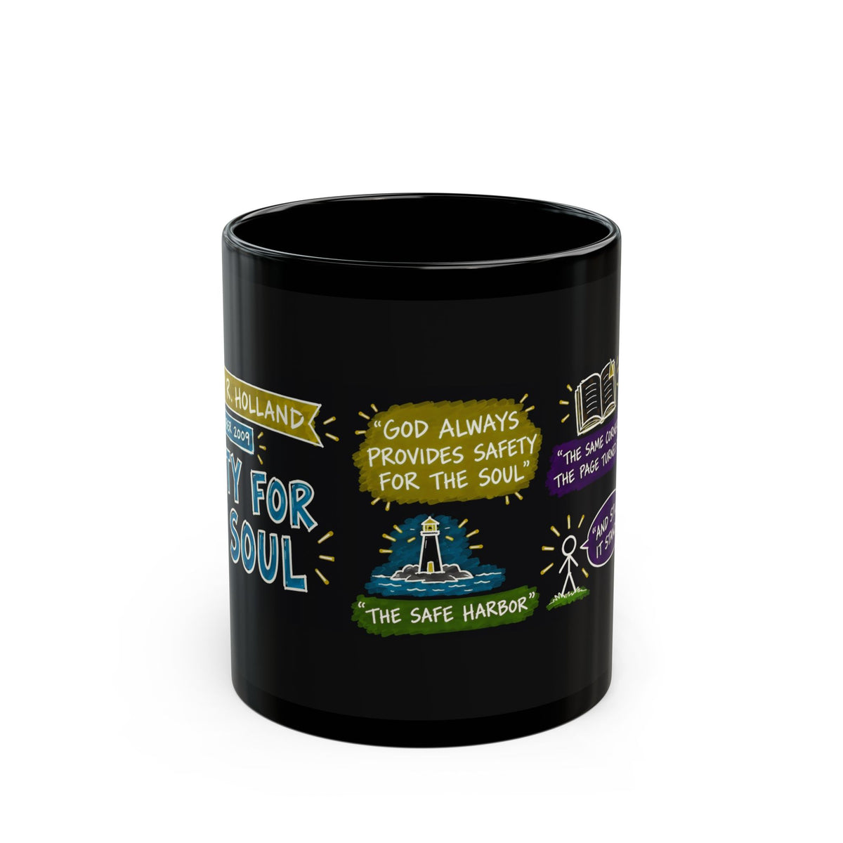Safety for the Soul Sketch Note Black Mug — Jeffrey R. Holland
