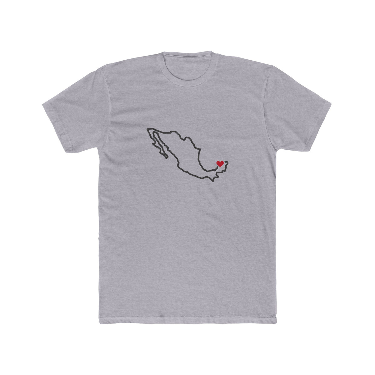 Mexico Merida Mission Heart Map shirt in Heather Grey: Mexico outline with a red heart, front view