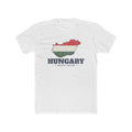 Hungary Budapest Mission Flag Map shirt in White: flag of Hungary in the outline of Hungary with navy lettering, front view