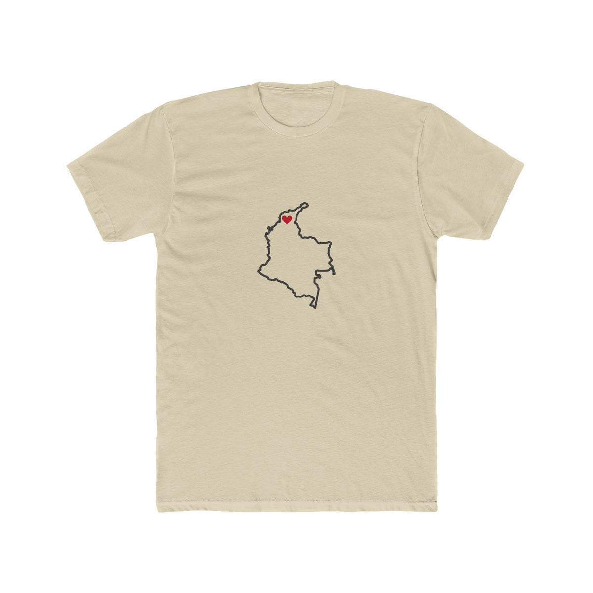 Colombia Barranquilla Mission Heart Map shirt in Cream: Colombia outline with a red heart, front view
