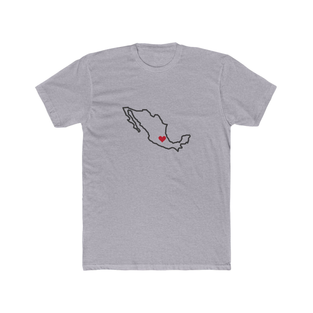 Mexico Tula Mission Heart Map shirt in Heather Grey: Mexico outline with a red heart, front view