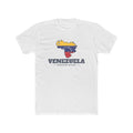 Venezuela Barcelona Mission Flag Map shirt in White: flag of Venezuela in the outline of Venezuela with navy lettering, front view