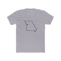 Missouri Independence Mission Heart Map shirt in Heather Grey: Missouri outline with a red heart, front view