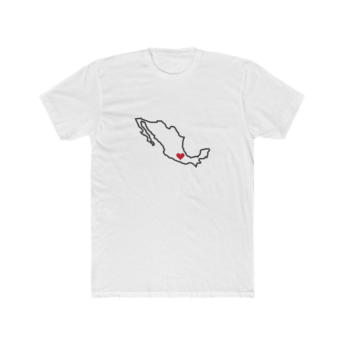 Mexico Puebla South Mission Heart Map shirt in White: Mexico outline with a red heart, front view