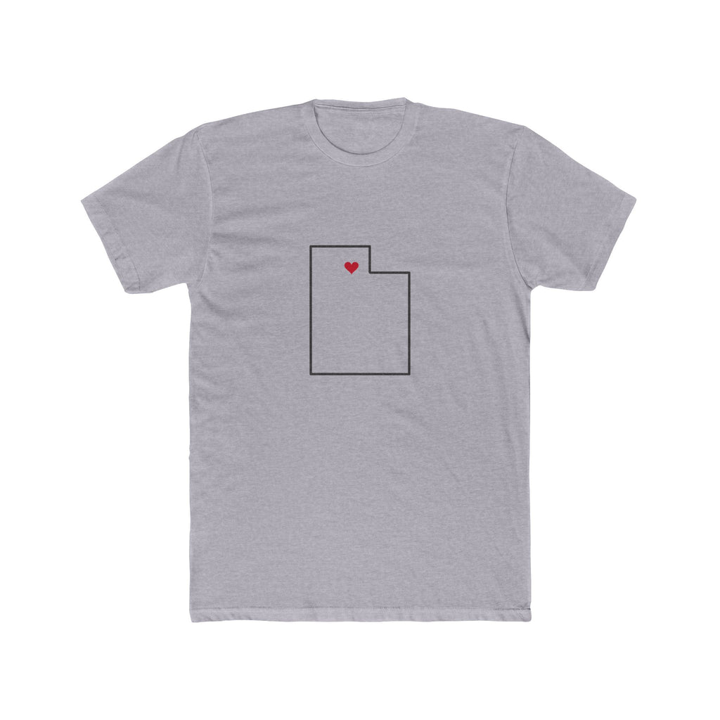 Utah Ogden Mission Heart Map shirt in Heather Grey: Utah outline with a red heart, front view