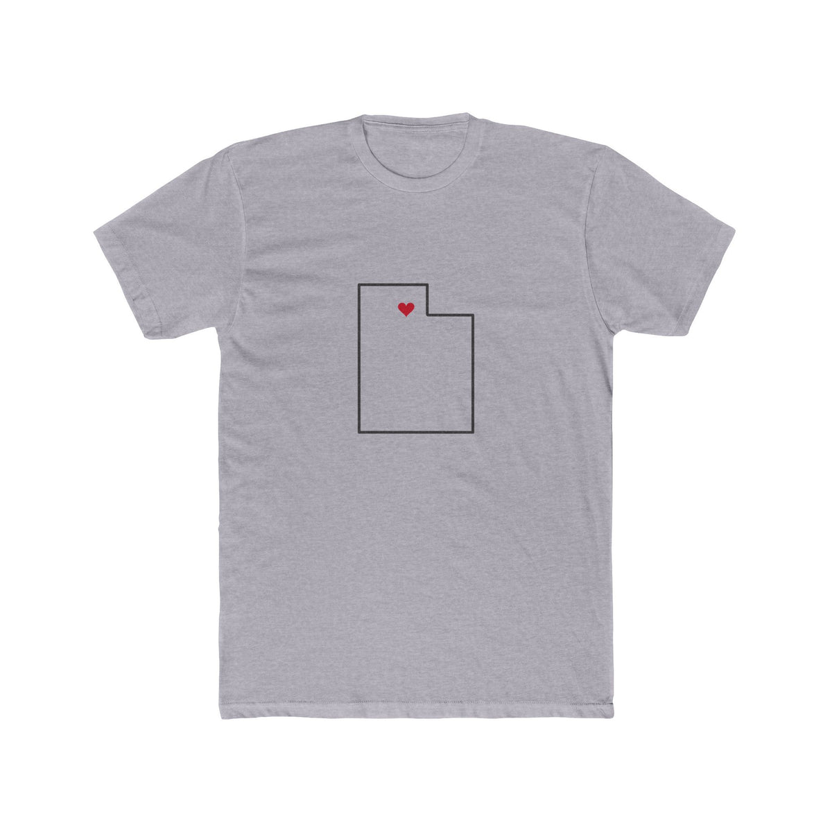 Utah Ogden Mission Heart Map shirt in Heather Grey: Utah outline with a red heart, front view