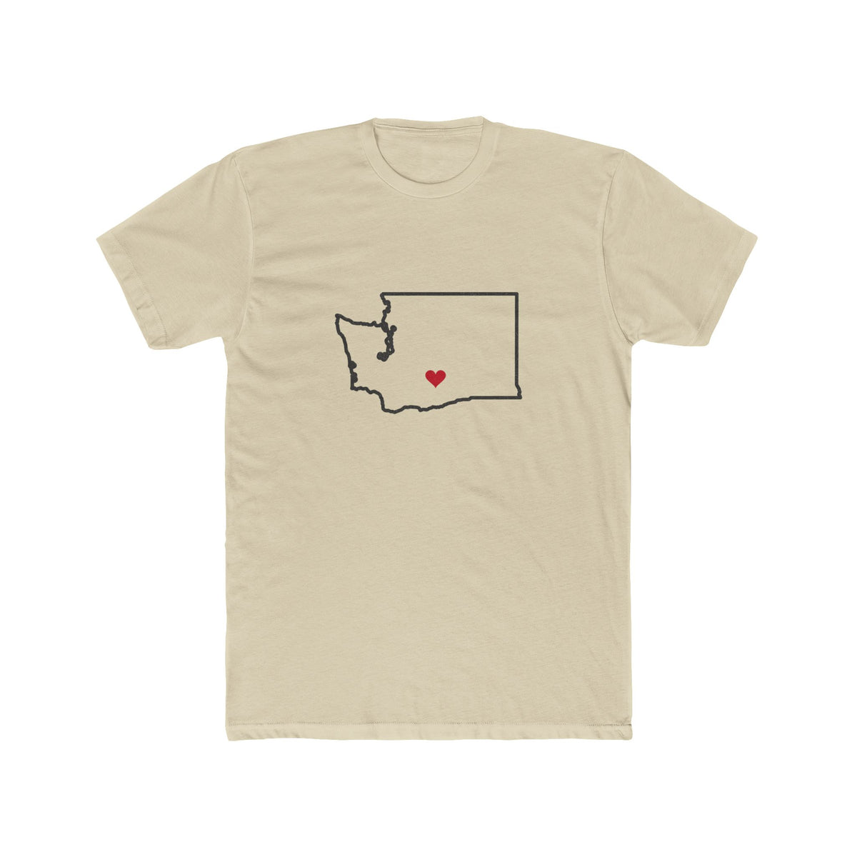 Washington Yakima Mission Heart Map shirt in Cream: Washington outline with a red heart, front view