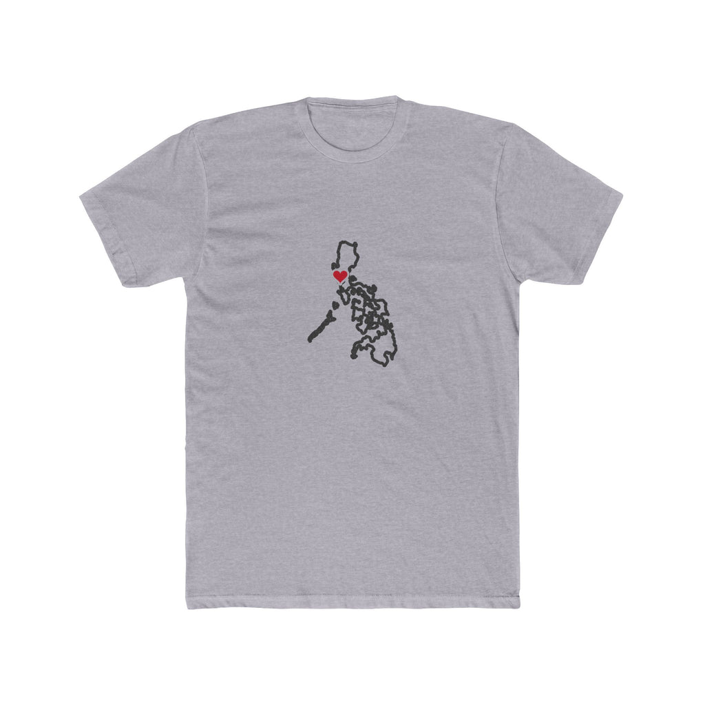 Philippines Angeles Mission Heart Map shirt in Heather Grey: Philippines outline with a red heart, front view