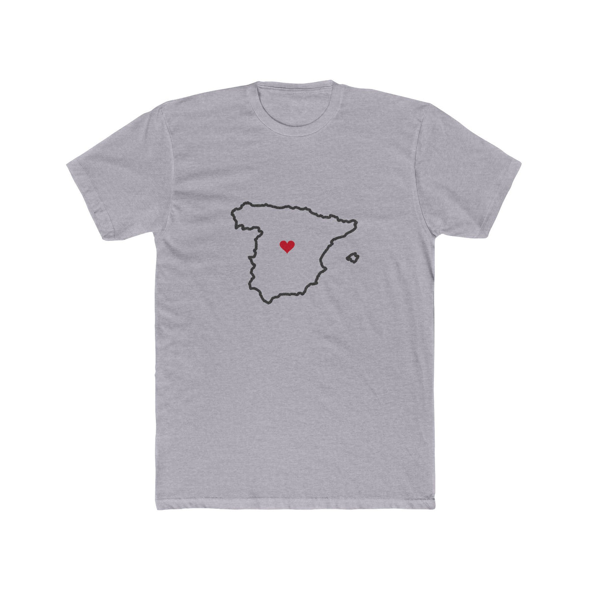 Spain Madrid North Mission Heart Map shirt in Heather Grey: Spain outline with a red heart, front view