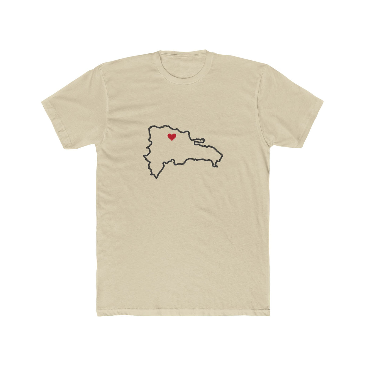 Dominican Republic Santiago Mission Heart Map shirt in Cream: Dominican Republic outline with a red heart, front view