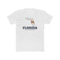 Florida Tallahassee Mission Flag Map shirt in White: Florida state flag in the outline of Florida with navy lettering, front view