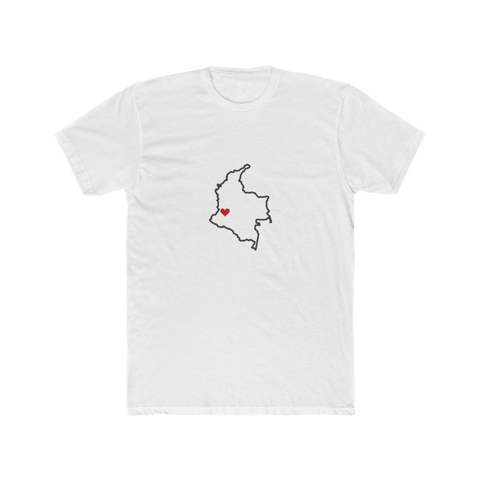 Colombia Cali Mission Heart Map shirt in White: Colombia outline with a red heart, front view
