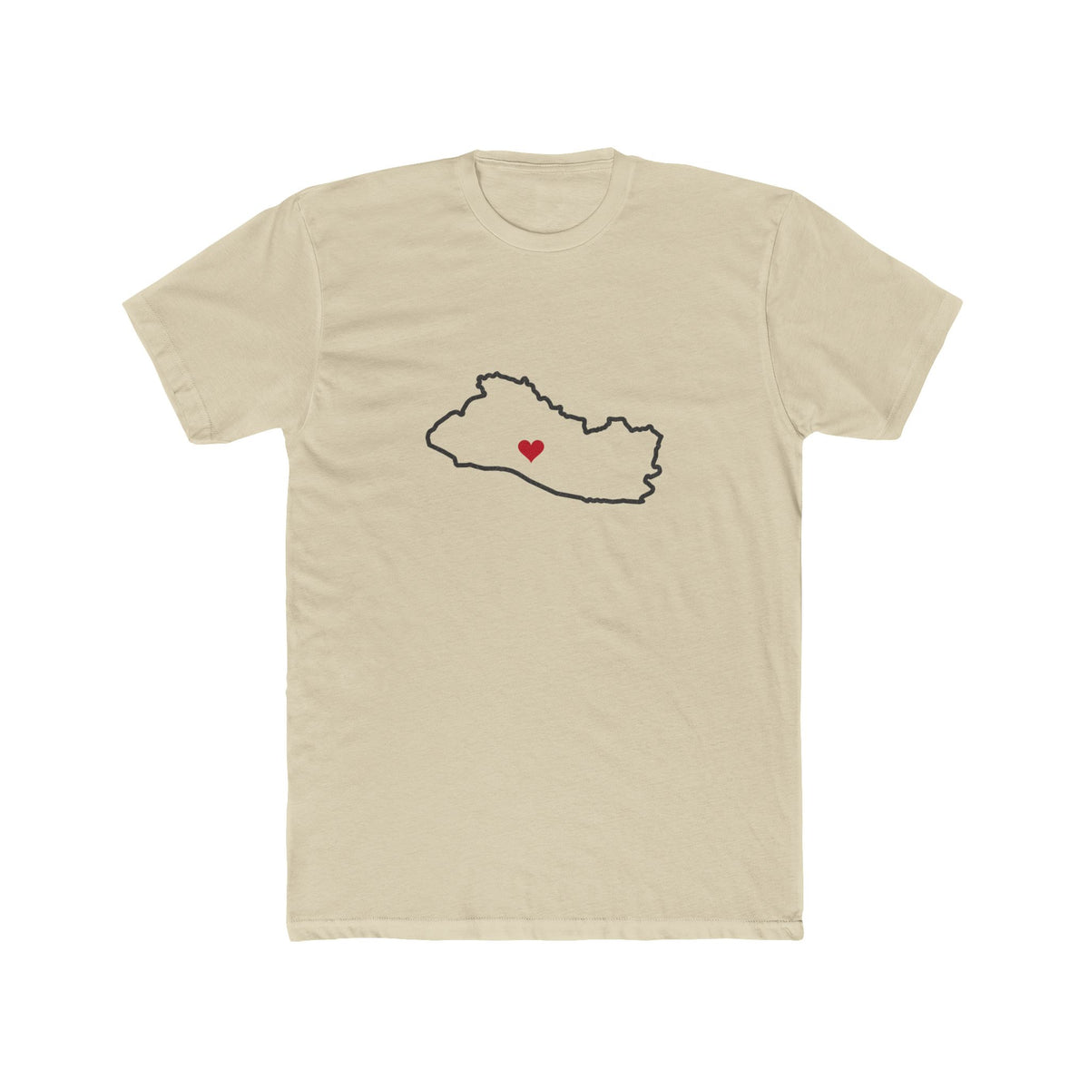 El Salvador San Salvador East Mission Heart Map shirt in Cream: El Salvador outline with a red heart, front view
