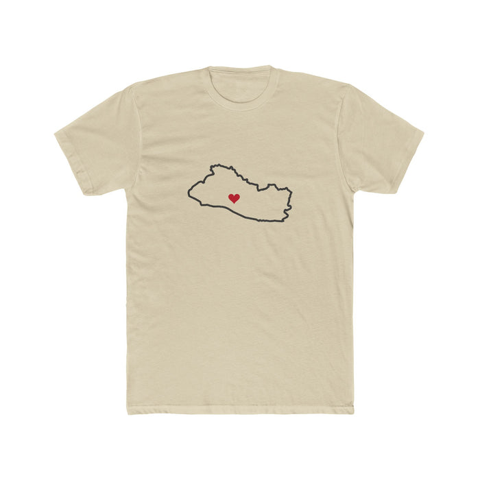 El Salvador San Salvador East Mission Heart Map shirt in Cream: El Salvador outline with a red heart, front view