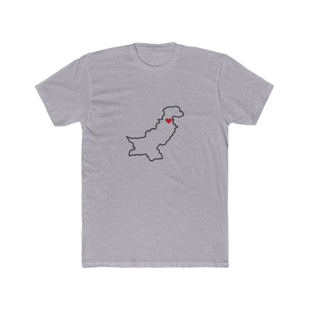 Pakistan Service Mission Heart Map shirt in Heather Grey: Pakistan outline with a red heart, front view