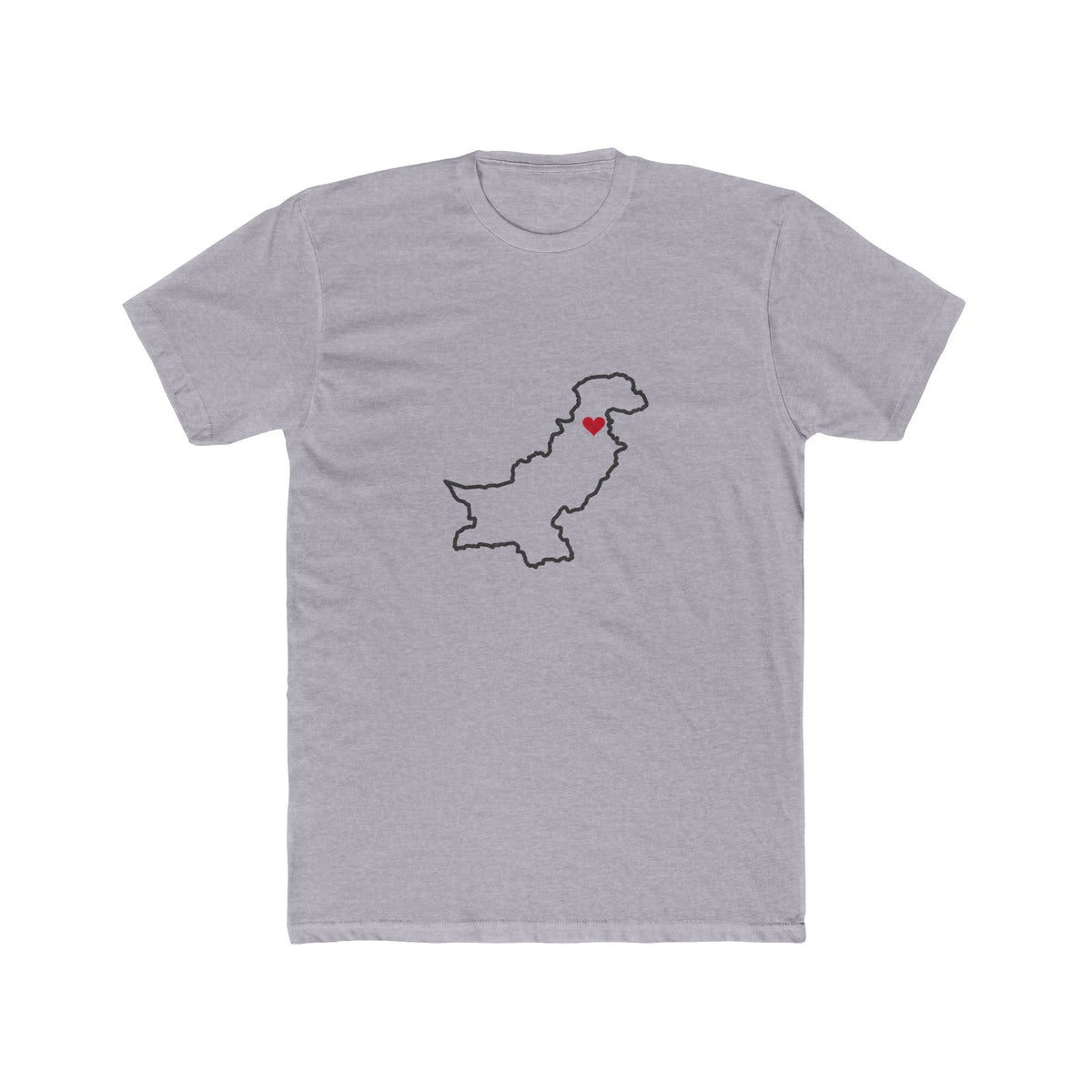 Pakistan Service Mission Heart Map shirt in Heather Grey: Pakistan outline with a red heart, front view