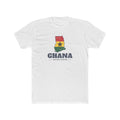 Ghana Sunyani Mission Flag Map shirt in White: flag of Ghana in the outline of Ghana with navy lettering, front view