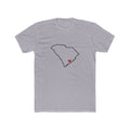 South Carolina Charleston Mission Heart Map shirt in Heather Grey: South Carolina outline with a red heart, front view