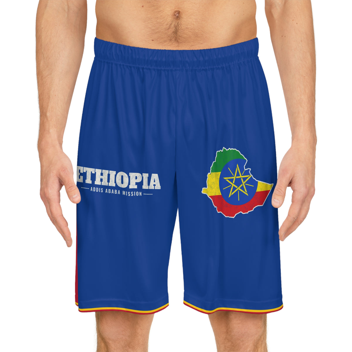 Ethiopia Addis Ababa Mission Basketball Shorts, worn, front view