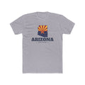 Arizona Mesa Mission Flag Map shirt in Heather Grey: Arizona state flag in the outline of Arizona with navy lettering, front view