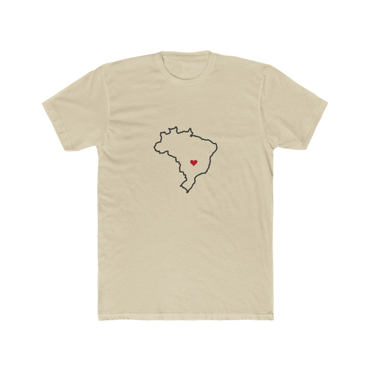 Brazil Goiania Mission Heart Map shirt in Cream: Brazil outline with a red heart, front view