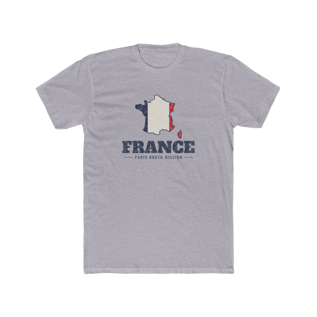 France Paris North Mission Flag Map shirt in Heather Grey: flag of France in the outline of France with navy lettering, front view