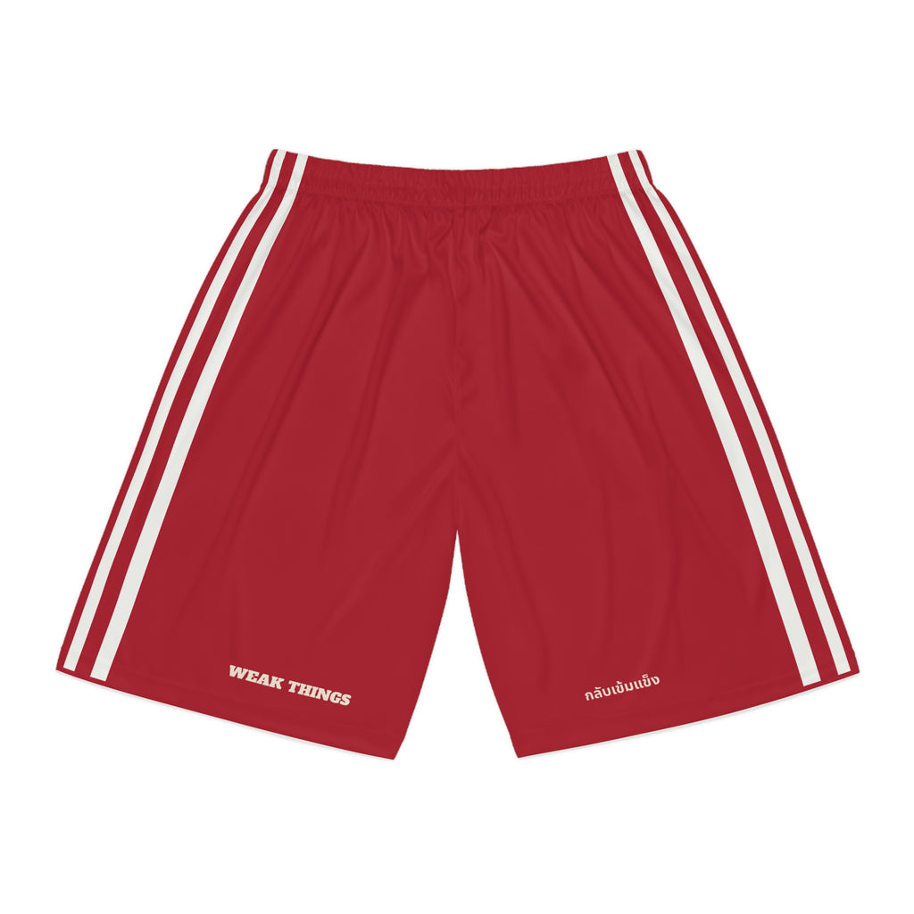 Thailand Bangkok East Mission Basketball Shorts, back view with WEAK THINGS and กลับเข้มแข็ง on the legs
