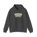 Argentina Comodoro Rivadavia Mission Hoodie in Dark Heather, front view with the varsity mission design