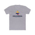 Colombia Medellin Mission Flag Map shirt in Heather Grey: flag of Colombia in the outline of Colombia with navy lettering, front view