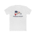 Dominican Republic Santo Domingo East Mission Flag Map shirt in White: flag of the Dominican Republic in the outline of the Dominican Republic with navy lettering, front view