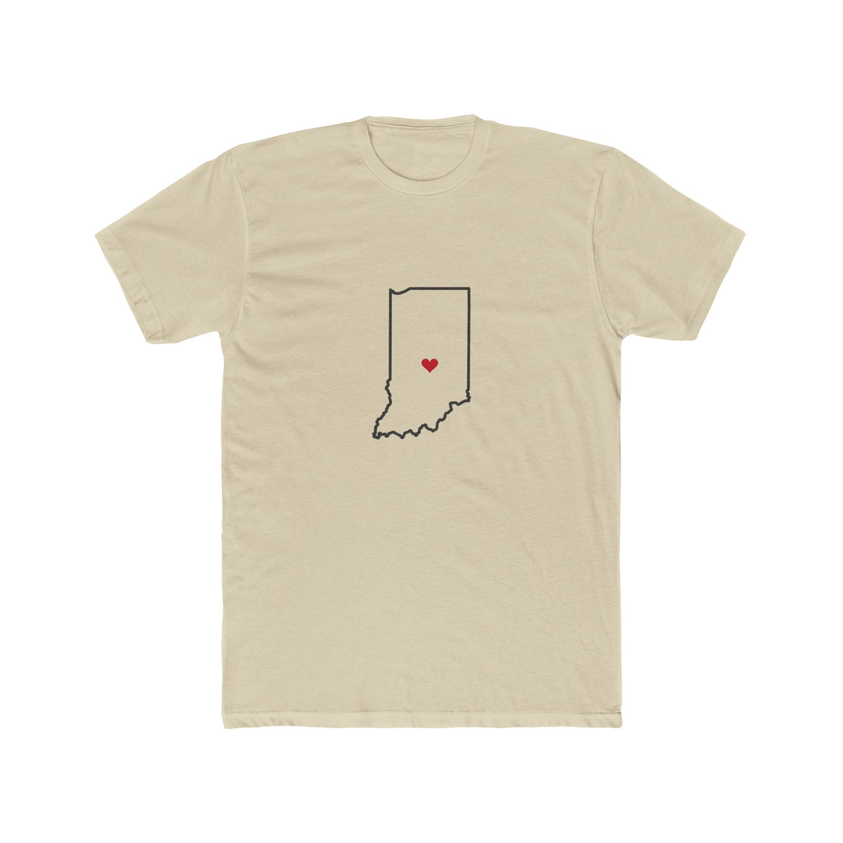 Indiana Indianapolis Mission Heart Map shirt in Cream: Indiana outline with a red heart, front view