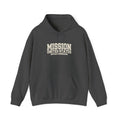 Nevada Henderson Mission Hoodie in Dark Heather, front view with the varsity mission design