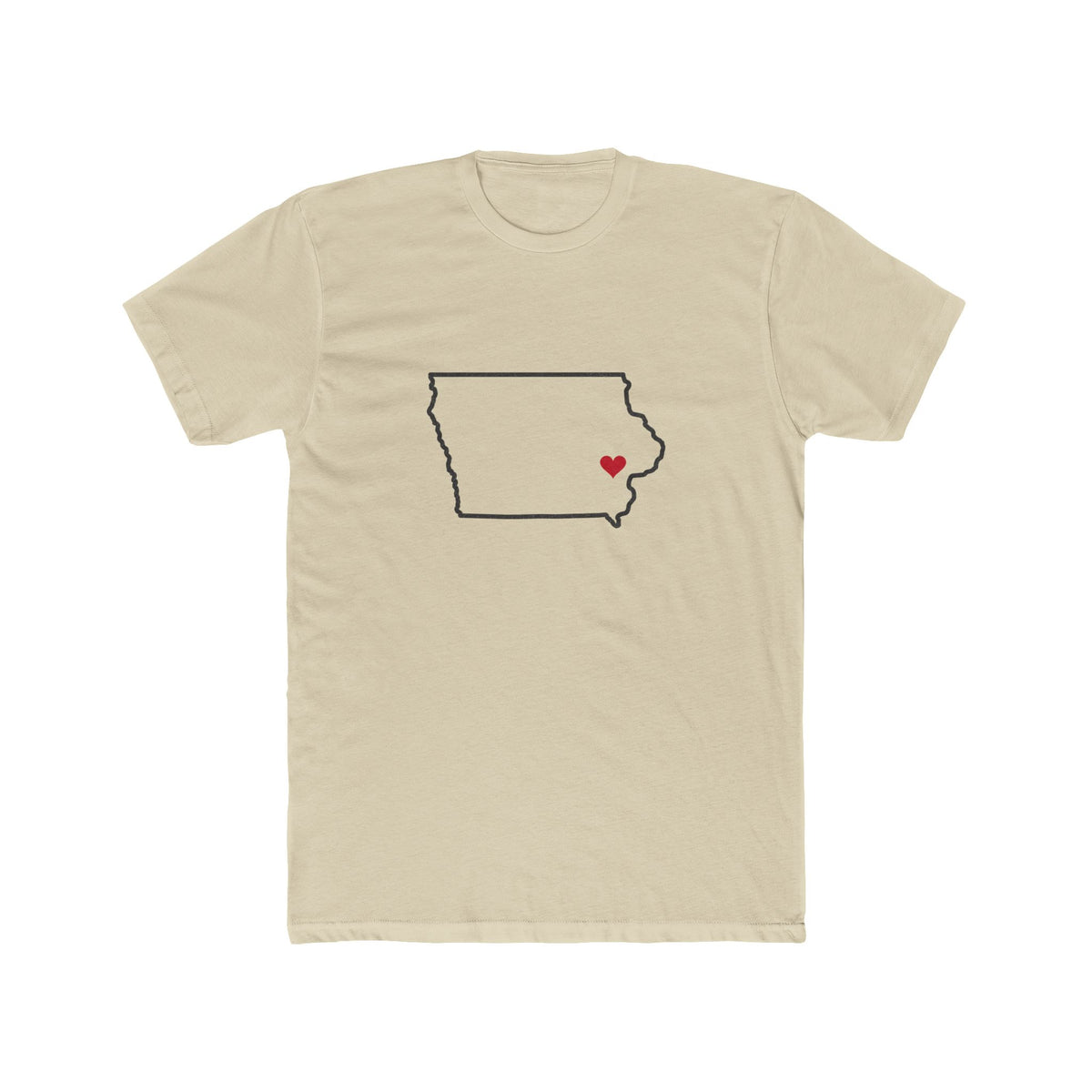 Iowa Iowa City Mission Heart Map shirt in Cream: Iowa outline with a red heart, front view