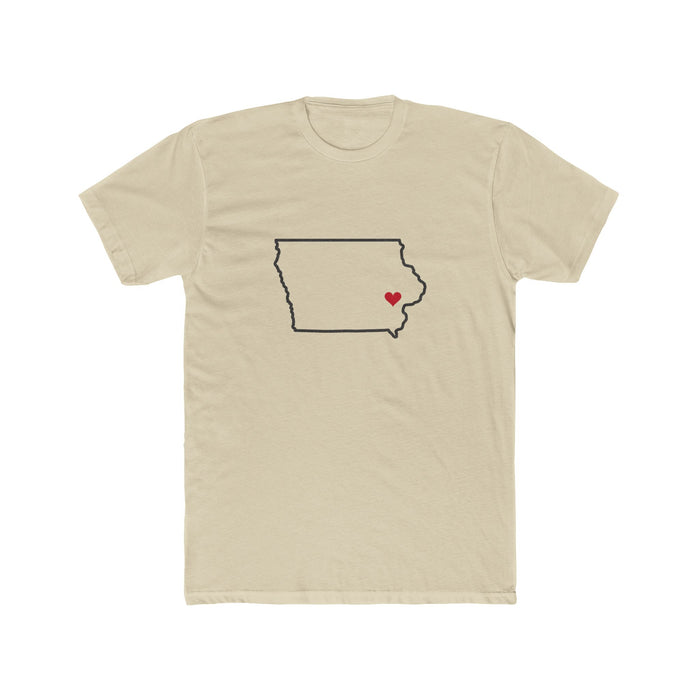 Iowa Iowa City Mission Heart Map shirt in Cream: Iowa outline with a red heart, front view