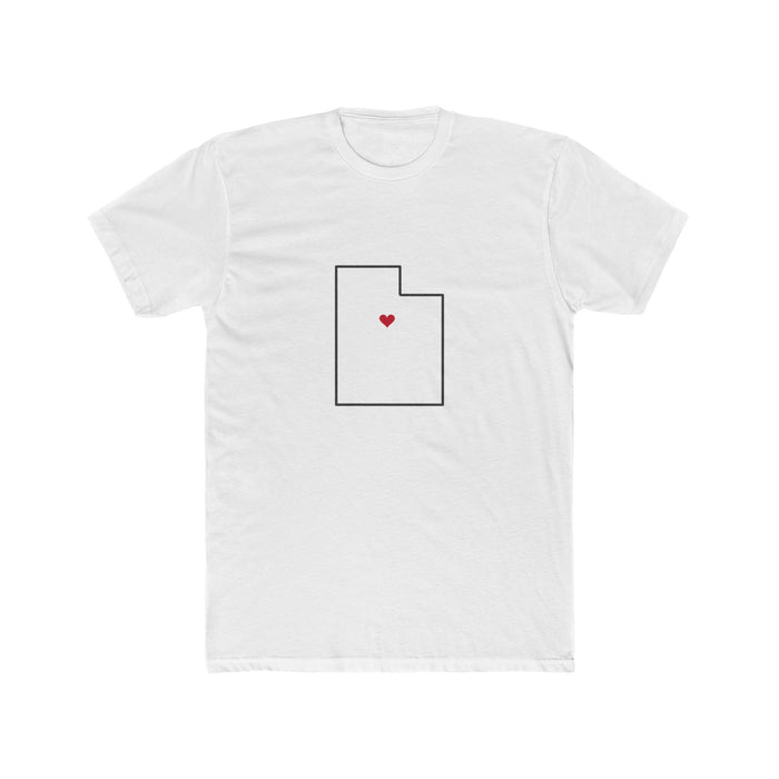 Utah Spanish Fork Mission Heart Map shirt in White: Utah outline with a red heart, front view