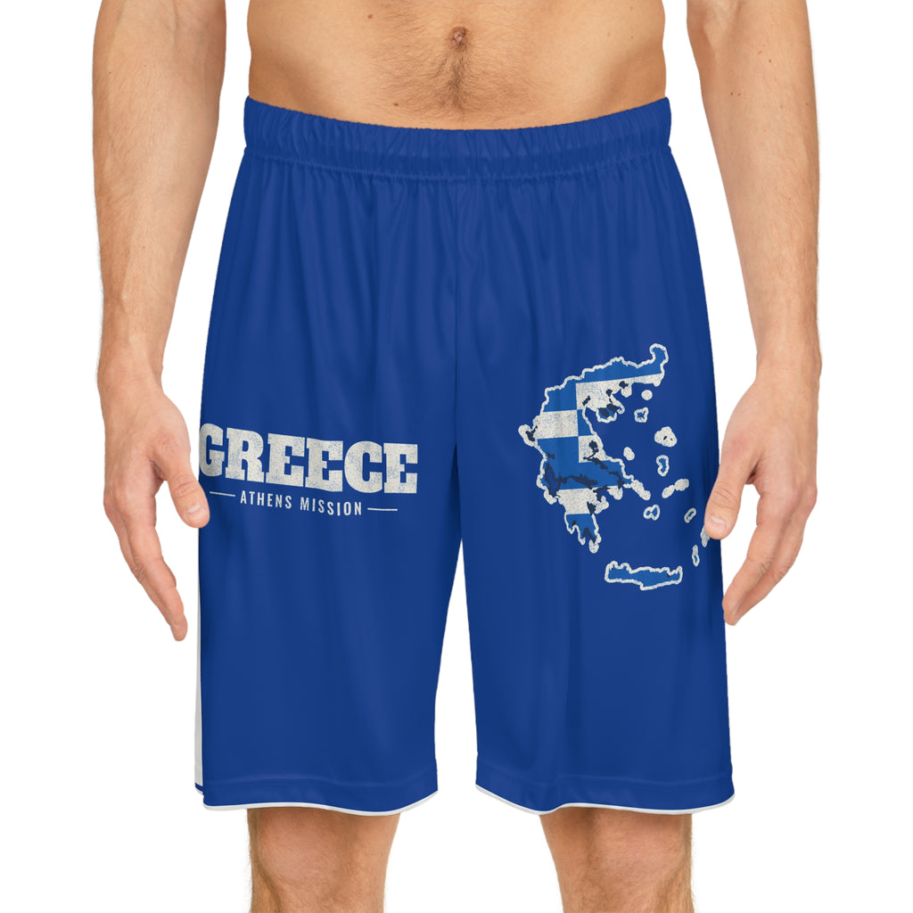 Greece Athens Mission Basketball Shorts, worn, front view