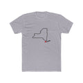 New York New York City Mission Heart Map shirt in Heather Grey: New York outline with a red heart, front view