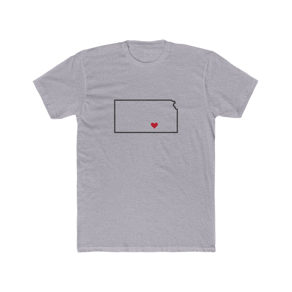 Kansas Wichita Mission Heart Map shirt in Heather Grey: Kansas outline with a red heart, front view